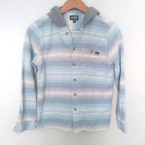 Billabong Blue & White Striped Hooded Button-Up Sweatshirt